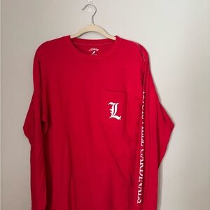 League Red Long Sleeve Tee with White Accents